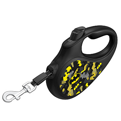 Повідець-рулетка для собак WAUDOG R-leash, малюнок "Бетмен Візерунок", L, до 50 кг, 5 м, світловідбиваюча стрічка чорний