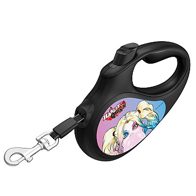 Повідець-рулетка для собак WAUDOG R-leash, малюнок "Харлі Квін", L, до 50 кг, 5 м, світловідбиваюча стрічка чорний
