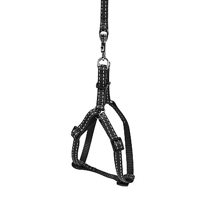 Брея "Dog Extreme" из нейлона регулируемая с поводком (ширина 15мм, В:40-55см) черный
