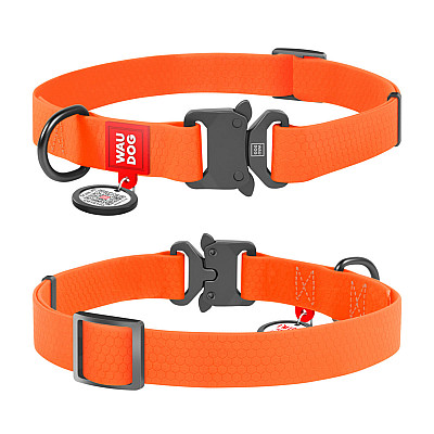 Нашийник для собак водостійкий WAUDOG Waterproof c QR паспортом, металічна пряжка-фастекс, Ш 25 мм, Дов 38-58 см, помаранчевий
