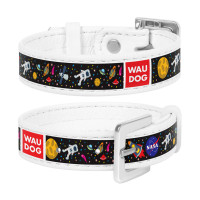 Браслет WAUDOG Design с рисунком "NASA", премиум кожа, металлическая пряжка (ширина 15 мм, длина 17-23 см) белый