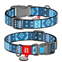Ошейник для собак нейлоновый WAUDOG Nylon с QR паспортом, рисунок "Этно синий", пластиковый фастекс, Ш 20 мм, Длин 28-40 см