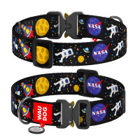 Ошейник для собак нейлоновый WAUDOG Nylon с QR паспортом, рисунок "NASA", металлическая пряжка-фастекс, XXL, Ш 35 мм, Д 46-70 см
