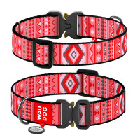 Ошейник для собак нейлоновый WAUDOG Nylon с QR паспортом, рисунок "Этно красный", металлическая пряжка-фастекс, XXL, Ш 35 мм, Д 46-70 см