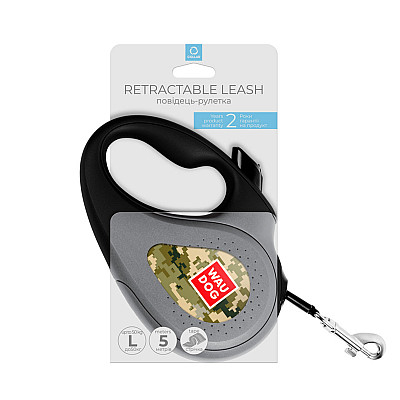 Поводок-рулетка для собак WAUDOG R-leash, рисунок "Милитари", L, до 50 кг, 5 м, светоотражающая лента
