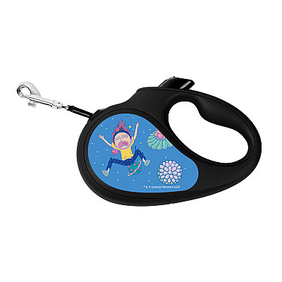 Повідець-рулетка для собак WAUDOG R-leash, малюнок "Рік та Морті 3", M, до 25 кг, 5 м, світловідбиваюча стрічка чорний
