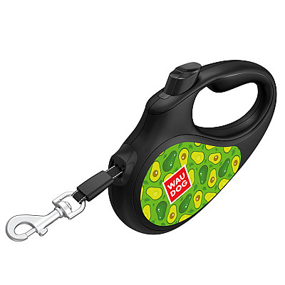 Повідець-рулетка для собак WAUDOG R-leash, малюнок "Авокадо", M, до 25 кг, 5 м, світловідбиваюча стрічка чорний