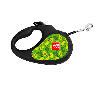 Повідець-рулетка для собак WAUDOG R-leash, малюнок "Авокадо", M, до 25 кг, 5 м, світловідбиваюча стрічка чорний