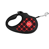 Поводок-рулетка для собак WAUDOG R-leash, рисунок "Шотландка", S, до 15 кг, 5 м, светоотражающая черная лента