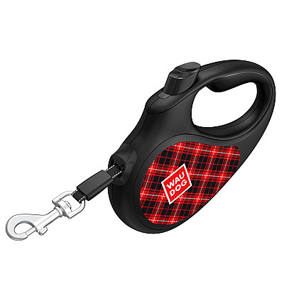 Повідець-рулетка для собак WAUDOG R-leash, малюнок "Шотландка", S, до 15 кг, 5 м, світловідбиваюча стрічка чорний
