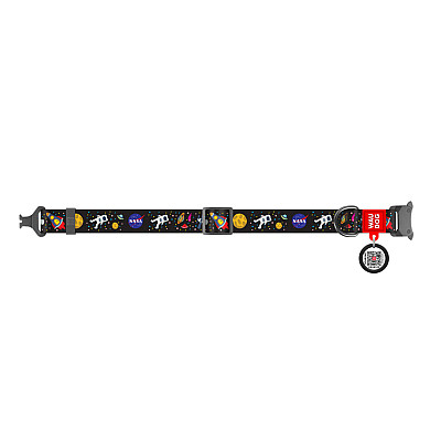Нашийник для собак нейлоновий WAUDOG Nylon з QR паспортом, малюнок "NASA", металічна пряжка-фастекс, Ш 25 мм, Дов 37-58 см