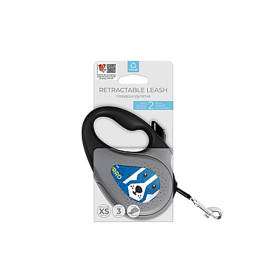 Поводок-рулетка для собак WAUDOG R-leash, рисунок "Патрон", XS, до 12 кг, 3 м, светоотражающая лента