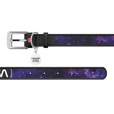 Нашийник для собак шкіряний WAUDOG Design з QR паспортом, малюнок "NASA21", S, Ш 20 мм, Д 29-38 см, чорний