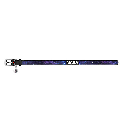 Нашийник для собак шкіряний WAUDOG Design з QR паспортом, малюнок "NASA21", S, Ш 20 мм, Д 29-38 см, чорний