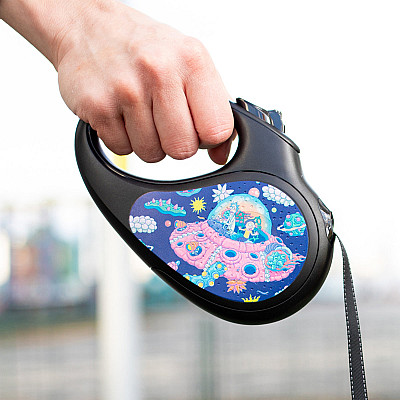 Повідець-рулетка для собак WAUDOG R-leash, малюнок "Рік та Морті 1", L, до 50 кг, 5 м, світловідбиваюча стрічка чорний