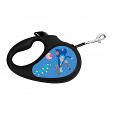 Повідець-рулетка для собак WAUDOG R-leash, малюнок "Рік та Морті 3", S, до 15 кг, 5 м, світловідбиваюча стрічка чорний