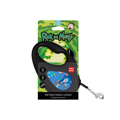 Повідець-рулетка для собак WAUDOG R-leash, малюнок "Рік та Морті 3", S, до 15 кг, 5 м, світловідбиваюча стрічка чорний