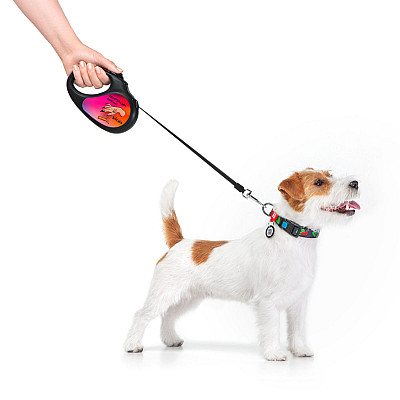 Повідець-рулетка для собак WAUDOG R-leash, малюнок "Конотопські магічні війська", M, до 25 кг, 5 м, світловідбиваюча стрічка чорний