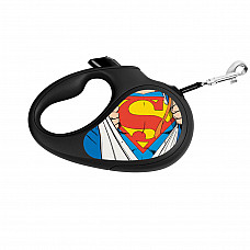 Повідець-рулетка для собак WAUDOG R-leash, малюнок "Супермен Герой", S, до 15 кг, 5 м, світловідбиваюча стрічка чорний