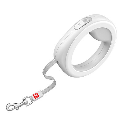 Поводок-рулетка для собак WAUDOG R-leash, круглая, XS-M, до 40 кг, 2,9 м, светоотражающая лента белый