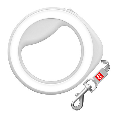 Поводок-рулетка для собак WAUDOG R-leash, круглая, XS-M, до 40 кг, 2,9 м, светоотражающая лента белый