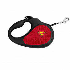Повідець-рулетка для собак WAUDOG R-leash, малюнок "Супермен Лого червоний", XS, до 12 кг, 3 м, світловідбиваюча стрічка чорний