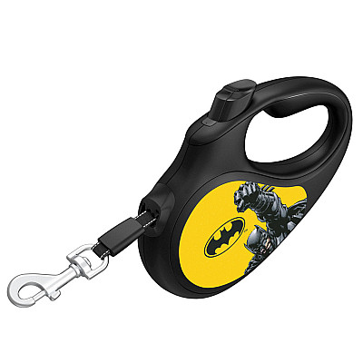 Поводок-рулетка для собак WAUDOG R-leash, рисунок "Бэтмен Желтый", L, до 50 кг, 5 м, светоотражающая черная лента
