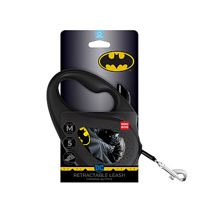Поводок-рулетка для собак WAUDOG R-leash, рисунок "Бэтмен Черный", M, до 25 кг, 5 м, светоотражающая лента черный