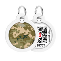 Адресник для собак и кошек металлический WAUDOG Smart ID с QR паспортом, рисунок "Милитари", круг, Д 30 мм
