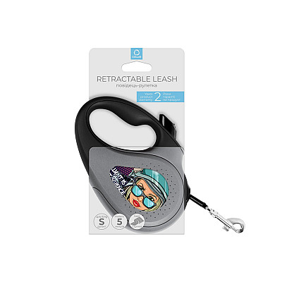 Повідець-рулетка для собак WAUDOG R-leash, малюнок "Ракетобудування", світловідбиваюча стрічка, S, до 15 кг, 5 м чорний