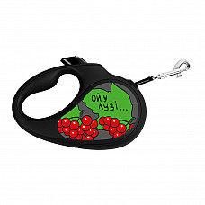Повідець-рулетка для собак WAUDOG R-leash, малюнок "Калина", L, до 50 кг, 5 м, світловідбиваюча стрічка чорний
