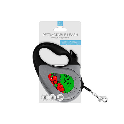 Повідець-рулетка для собак WAUDOG R-leash, малюнок "Калина", S, до 15 кг, 5 м, світловідбиваюча стрічка чорний
