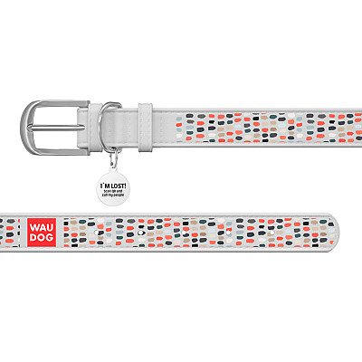 Нашийник WAUDOG Design з малюнком "Веселі крапки", преміум шкіра, металева пряжка (ширина 35 мм, довжина 46-60 см) білий