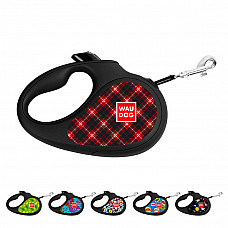 Повідець-рулетка для собак WAUDOG R-leash, малюнок "Шотландка", L, до 50 кг, 5 м, світловідбиваюча стрічка чорний