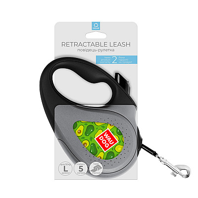 Поводок-рулетка для собак WAUDOG R-leash, рисунок "Авокадо", L, до 50 кг, 5 м, светоотражающая лента