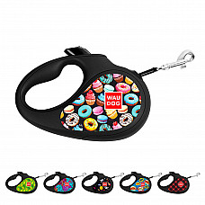 Повідець-рулетка для собак WAUDOG R-leash, малюнок "Пончики", M, до 25 кг, 5 м, світловідбиваюча стрічка чорний