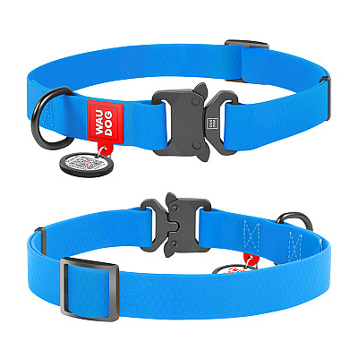 Ошейник для собак водостойкий WAUDOG Waterproof c QR паспортом, металлическая пряжка-фастекс, Ш 25 мм, Длин 34-49 см, голубой