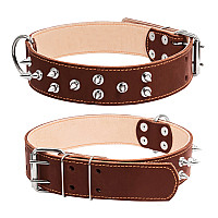 Ошейник "CoLLaR" двойной с шипами (ширина 45мм, длина 56-68см) коричневый
