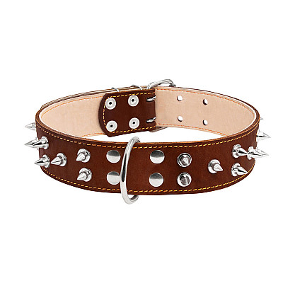 Ошейник "CoLLaR" двойной с шипами (ширина 45мм, длина 56-68см) коричневый