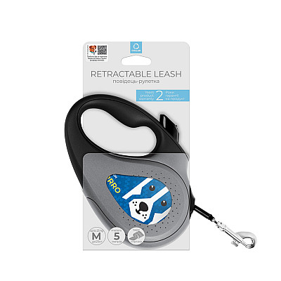Поводок-рулетка для собак WAUDOG R-leash, рисунок "Патрон", M, до 25 кг, 5 м, светоотражающая лента