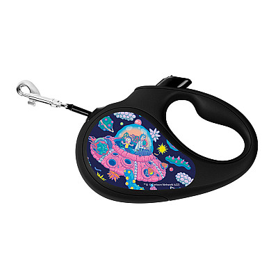 Повідець-рулетка для собак WAUDOG R-leash, малюнок "Рік та Морті 1", S, до 15 кг, 5 м, світловідбиваюча стрічка чорний