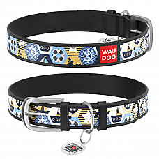 Нашийник WAUDOG Design з малюнком "Капітан", преміум шкіра, металева пряжка (ширина 25 мм, довжина 38-49 см) чорний