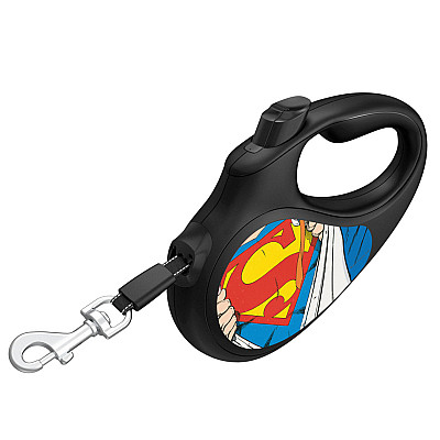 Повідець-рулетка для собак WAUDOG R-leash, малюнок "Супермен Герой", L, до 50 кг, 5 м, світловідбиваюча стрічка чорний