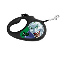 Повідець-рулетка для собак WAUDOG R-leash, малюнок "Джокер Зелений", S, до 15 кг, 5 м, світловідбиваюча стрічка чорний