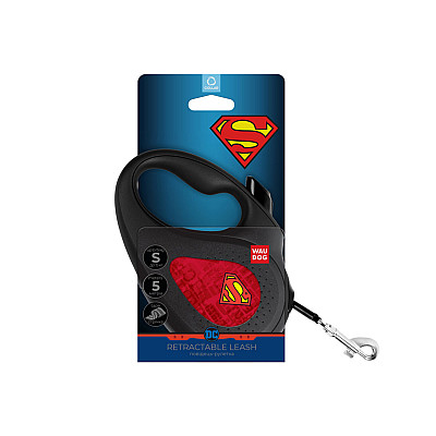 Повідець-рулетка для собак WAUDOG R-leash, малюнок "Супермен Лого червоний", S, до 15 кг, 5 м, світловідбиваюча стрічка