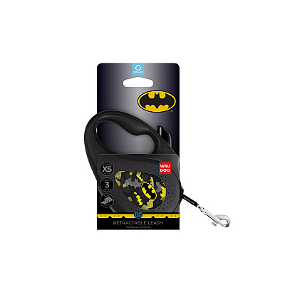Поводок-рулетка для собак WAUDOG R-leash, рисунок "Бэтмен Узор", XS, до 12 кг, 3 м, светоотражающая лента черный