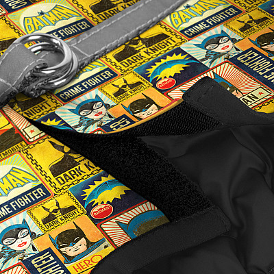 Шлея для собак м'яка WAUDOG Clothes з QR паспортом, малюнок "Бетмен вінтаж", XS1, В 24-27 см, С 18-20 см