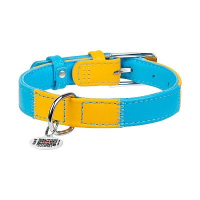 Нашийник для собак шкіряний WAUDOG Glamour з QR паспортом, "Colors of freedom", M, Ш 20 мм, Дов 30-39 см
