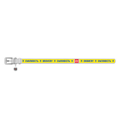 Нашийник для собак шкіряний WAUDOG Design з QR паспортом, малюнок "Сміливість", XS, Ш 12 мм, Дов 20-28 см, білий
