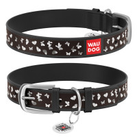 Ошейник WAUDOG Design с рисунком "Бабочки", премиум кожа, металлическая пряжка (ширина 35 мм, длина 46-60 см) черный